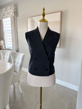 NWT Theory Peak Double Breasted Vest Nocturne Navy City Twill